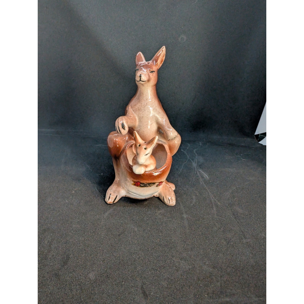Hand Painted Kangaroo and Baby Joey In Pouch Ceramic Salt and Pepper Shakers